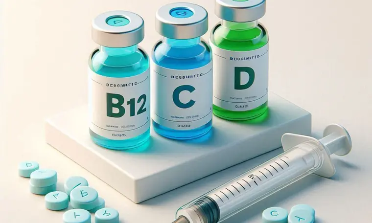 Vitamin B12, C and D injection vials